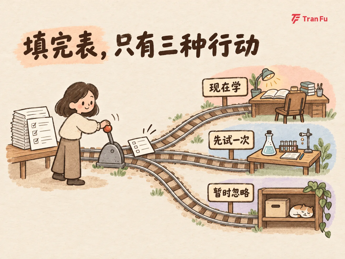 填完决策表后，在学习、试用和暂时忽略之间选择